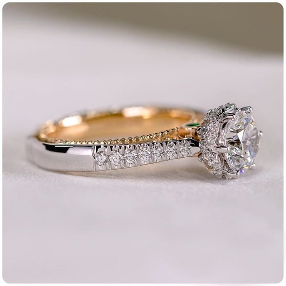 NEW Two Tone Round Solitaire Diamond Silver Ring - Picture 2 of 3